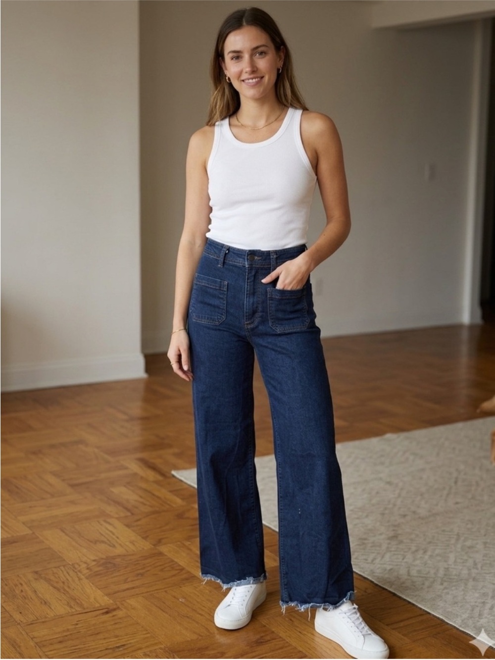 Zara Dark Blue Wide-Leg High-Rise Jeans
